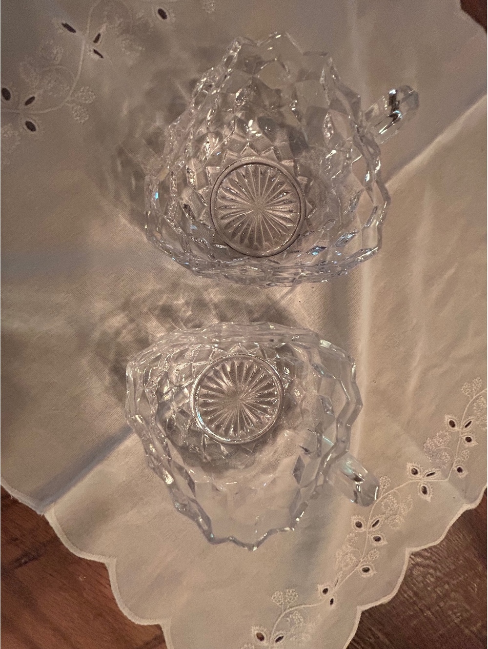 Vintage Fostoria American Glass Triangle Handled Nappy Bowls - Set of 2 [COPY]